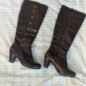 Brown leather boots by Clarks